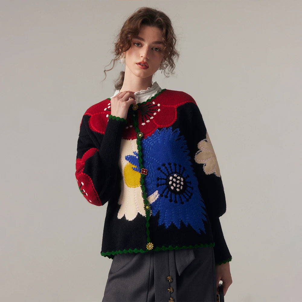 Vintage Flower Knitted Cardigan