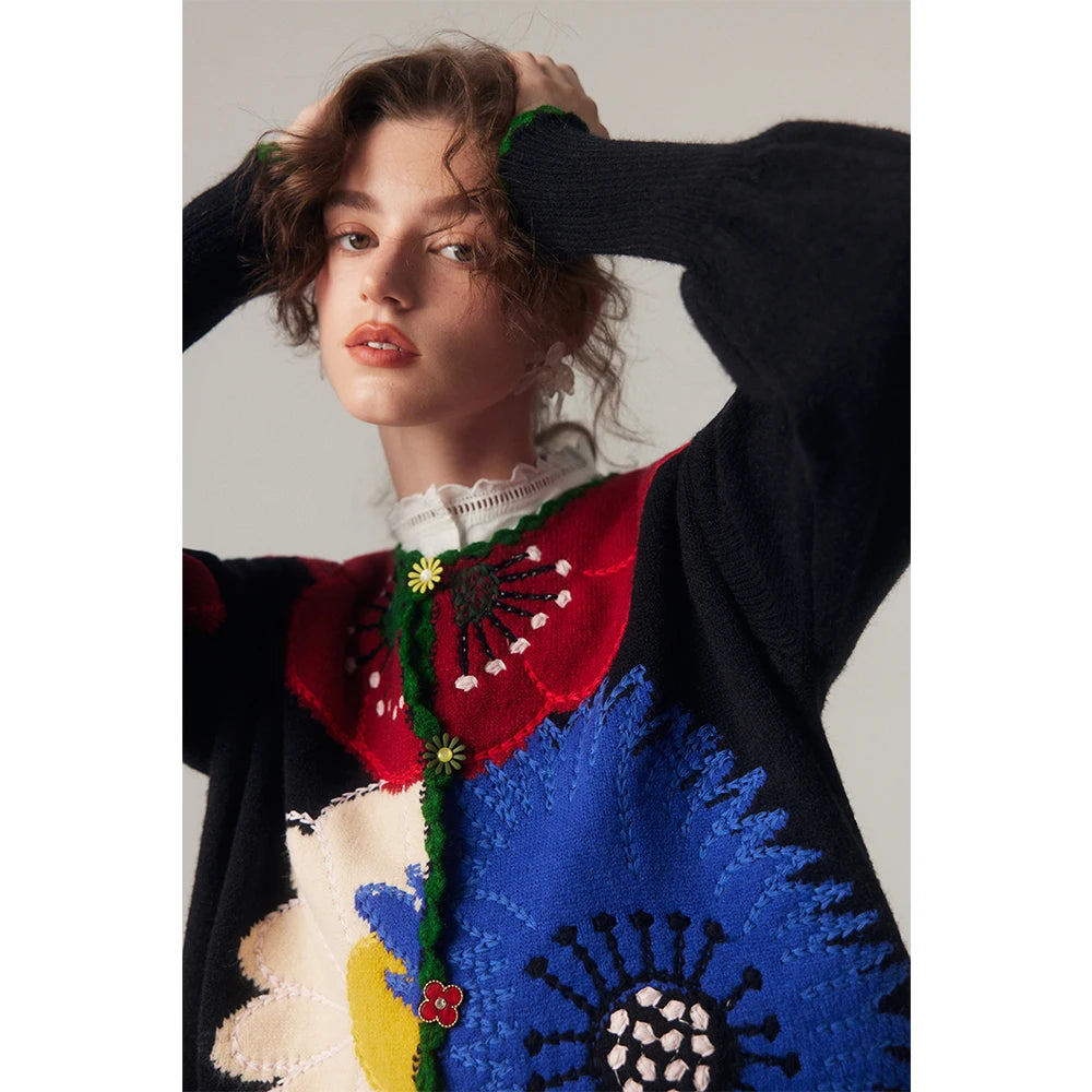 Vintage Flower Knitted Cardigan